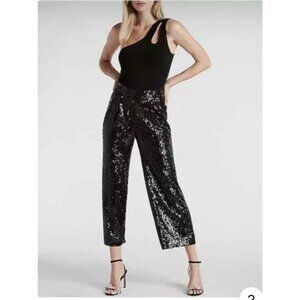 Express High Waisted Sequin Pleated Cropped Trouser S